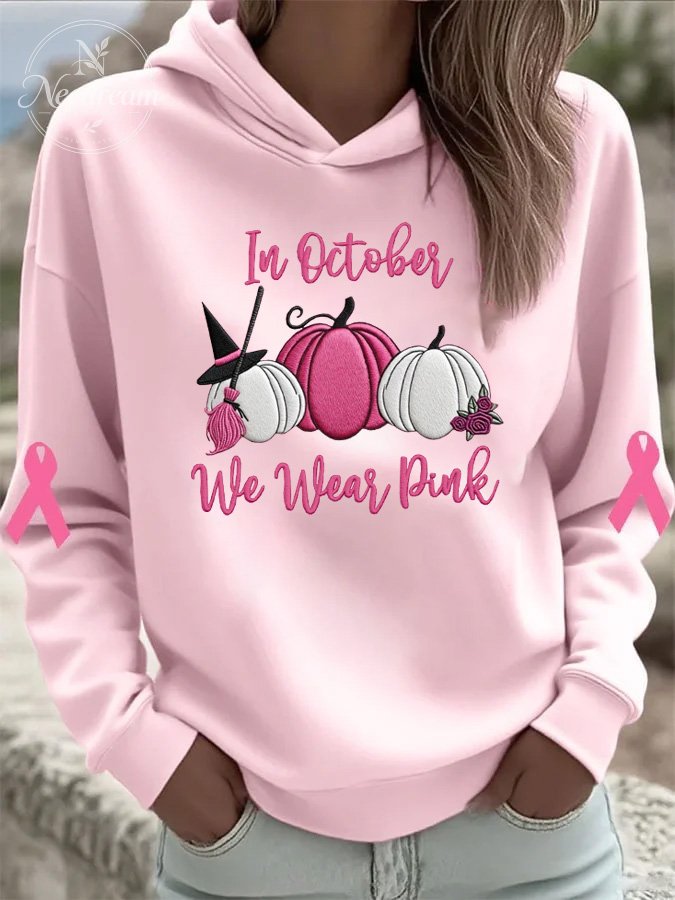 In October We Wear Pink  Pattern  Print Hoodie