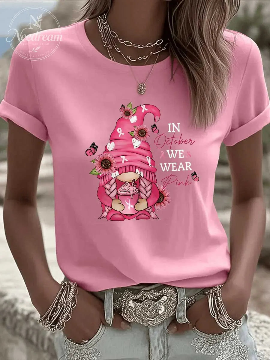 Women's In October We Wear Pink Pattern 100% Cotton  T-Shirt