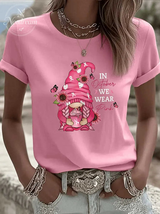 Women's In October We Wear Pink Pattern 100% Cotton  T-Shirt