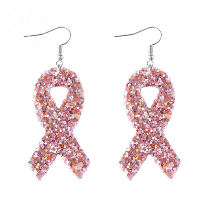 Pink Ribbon Glitter Earrings
