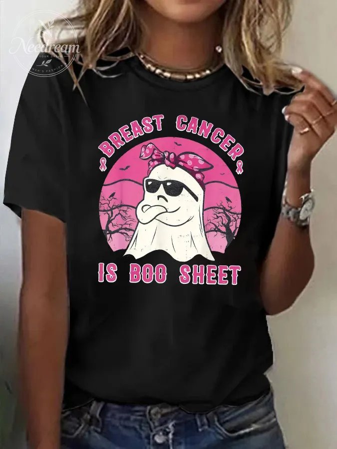 Women's Breast Cancer Is  Boo Sheet  Print Casual T-shirt