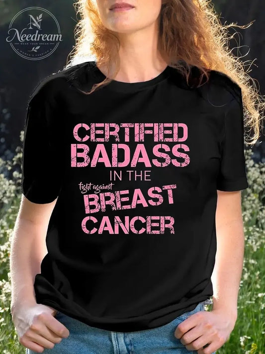 Women's Breast Cancer Slogan Print T-Shirt Tops