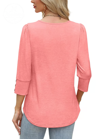 2025 New Women's Casual 3/4 Sleeve with Buttons Dressy Blouses