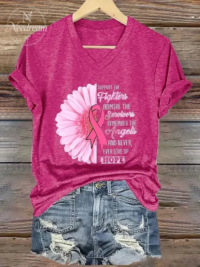 Women's Breast Cancer Awarenes print casual T-shirt