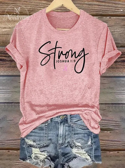 Women's Breast Cancer Awareness Pink Ribbon Print T-Shirt