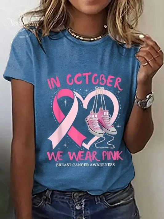 Women's  Breast Cancer Awareness In October We Wear Pink Casual Tee