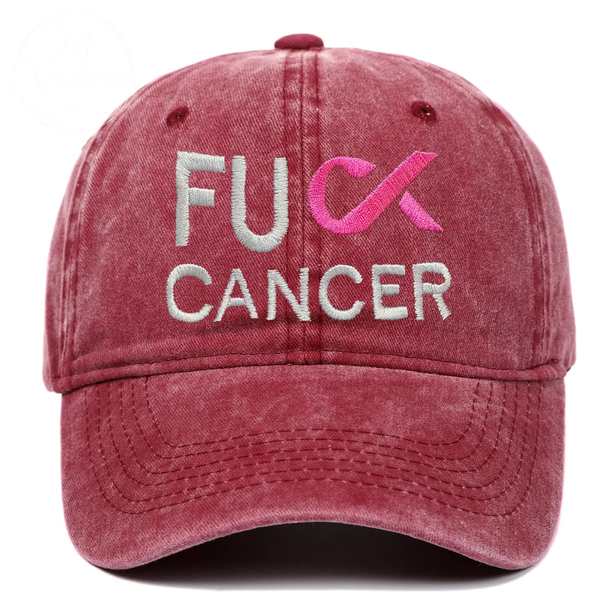 Pink October Fuck Cancer Pattern Embroidered Washed Unisex Baseball Hats