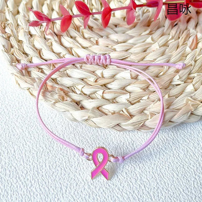 Bracelet Care For Women's Health Love Milk Day Hand Woven Hand Rope Pink Ribbon Bracelet