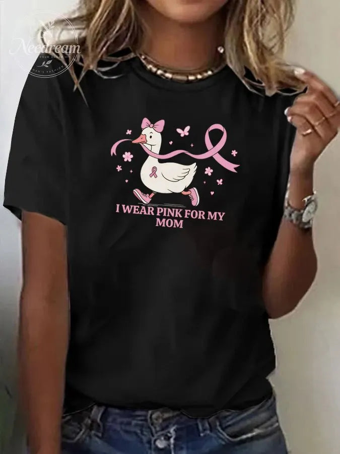 Women's I Wear  Pink For My Mom  Print Casual T-shirt