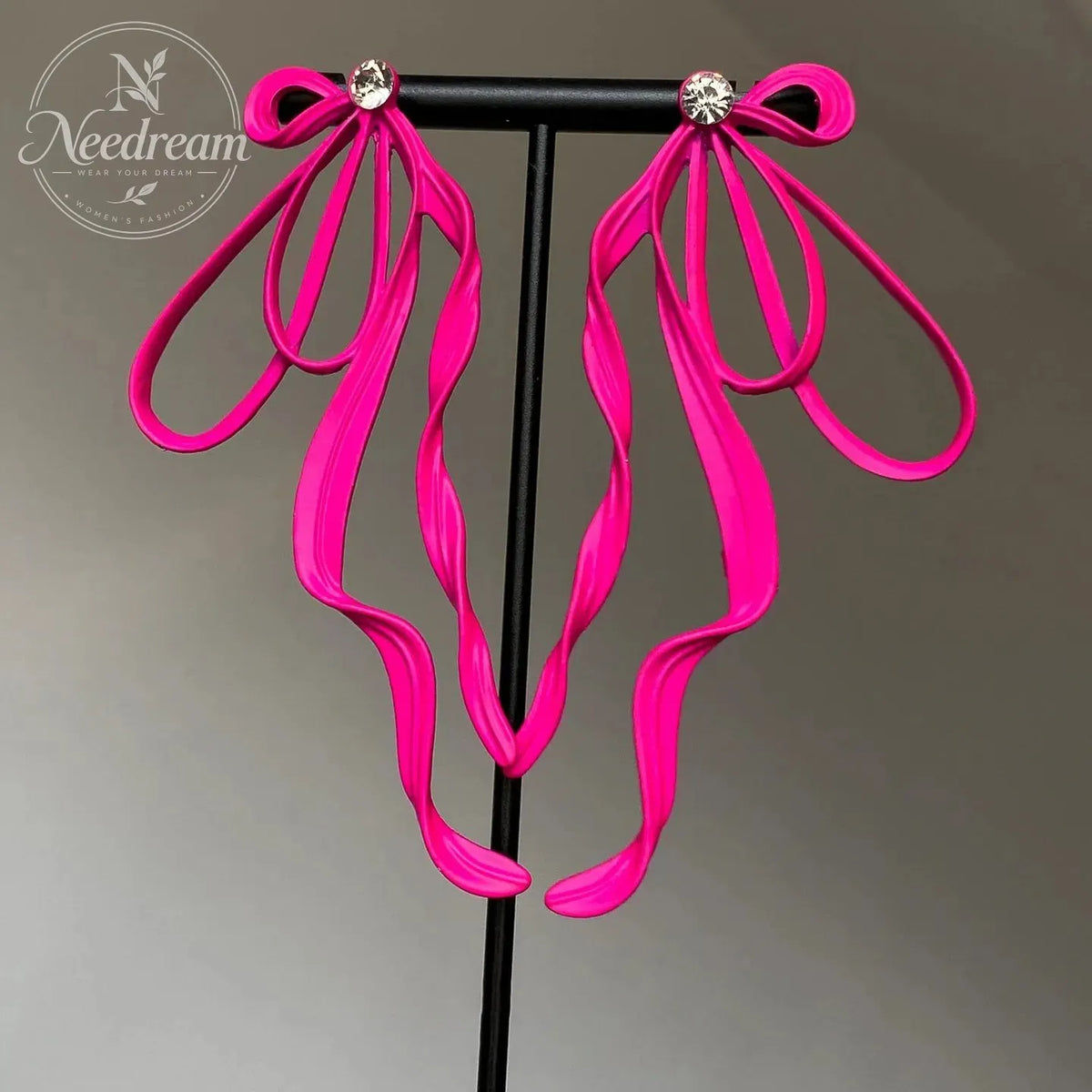 Diamond Studded Ribbon Bow Earrings