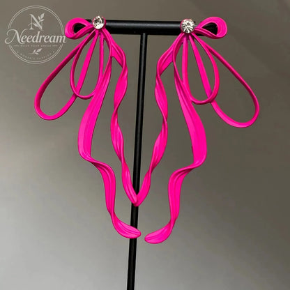 Diamond Studded Ribbon Bow Earrings