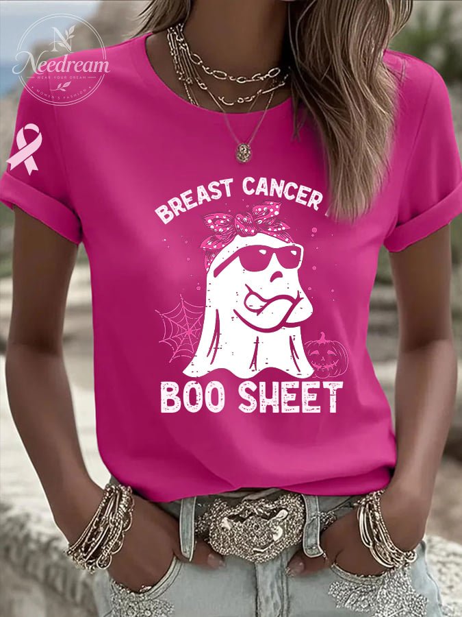 Women's CasualBreast Cancer is Boo Sheet  T-Shirt