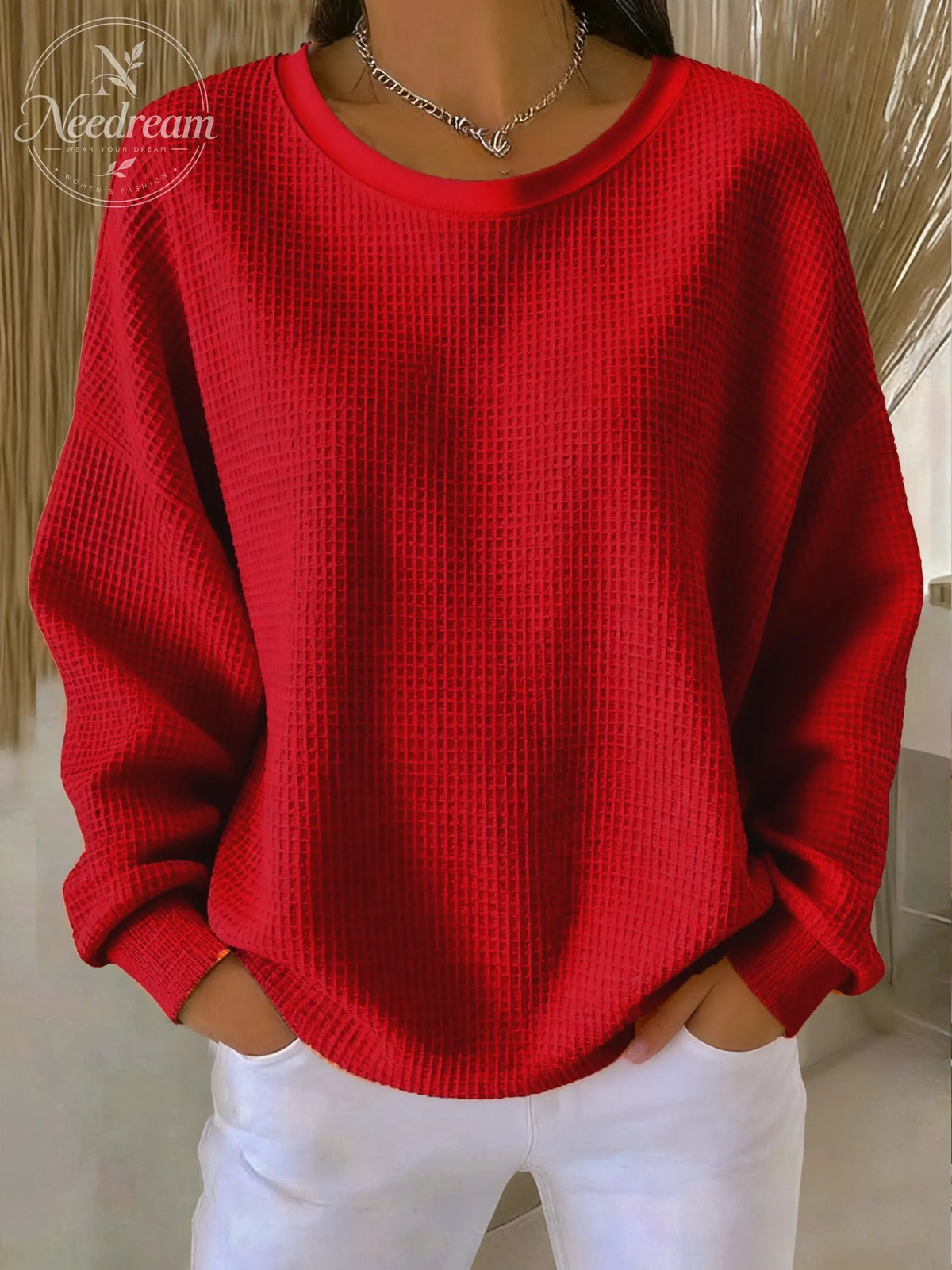 Women's casual waffle multi-color autumn and winter sweatshirt