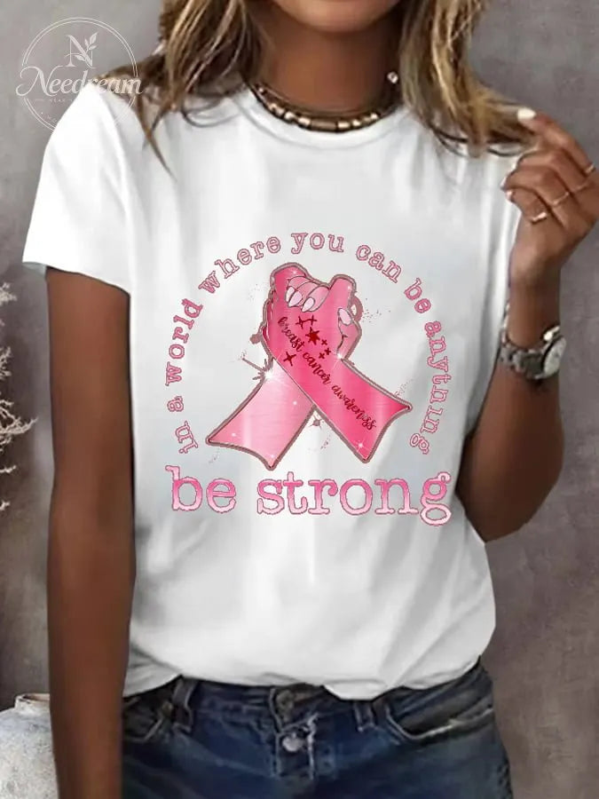 Women's Pink Ribbon Breast Cancer Awareness Print T-Shirt