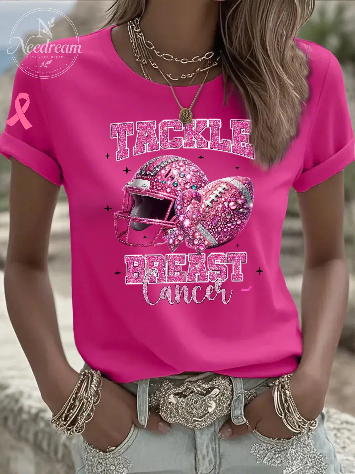 Women's Casual Pink Rugby T-Shirt