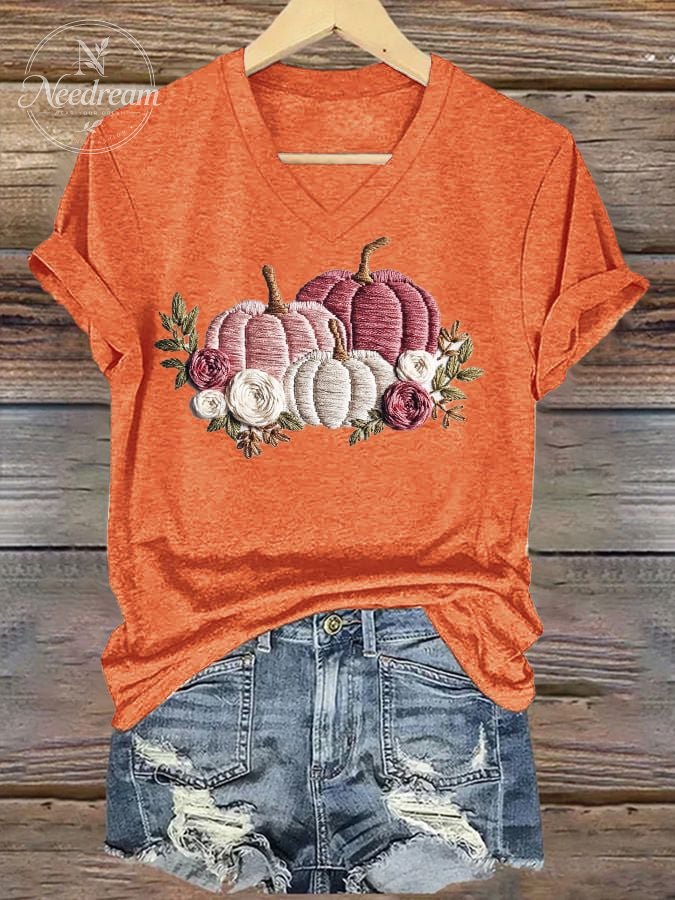 Women's Casual Pink Pumpkin T-Shirt