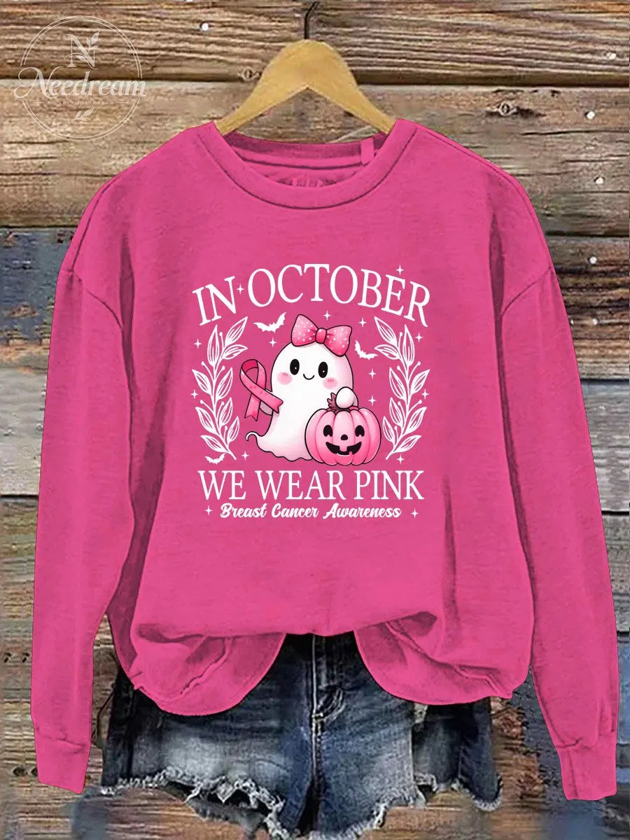 Women's In October We Wear Pink  Pattern Print Casual Sweatshirt