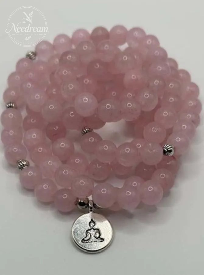 Breast Cancer Lotus Pendant Bracelet Buddha Bead Necklace