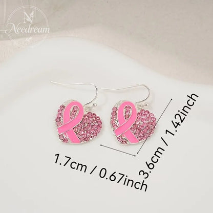 Pink Ribbon Heart Crystal Earrings