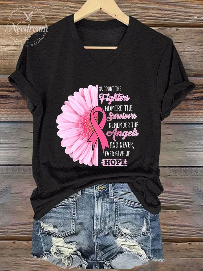 Women's Breast Cancer Awarenes print casual T-shirt