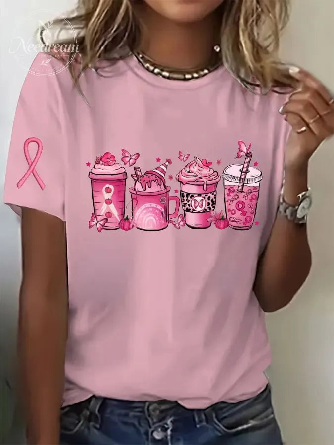 Women's Breast Cancer Print Casual T-Shirt
