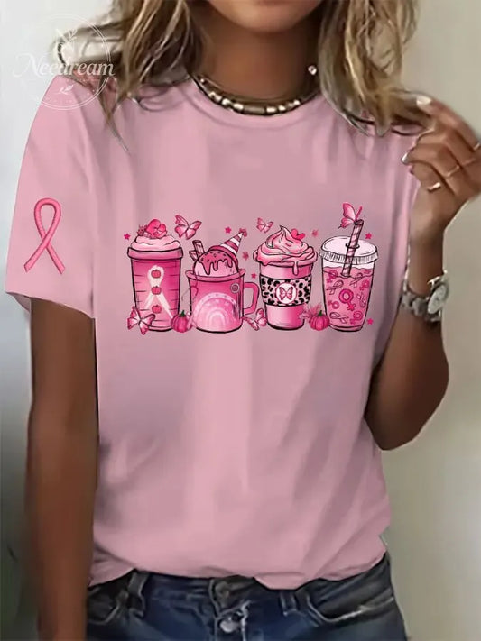 Women's Breast Cancer Print Casual T-Shirt
