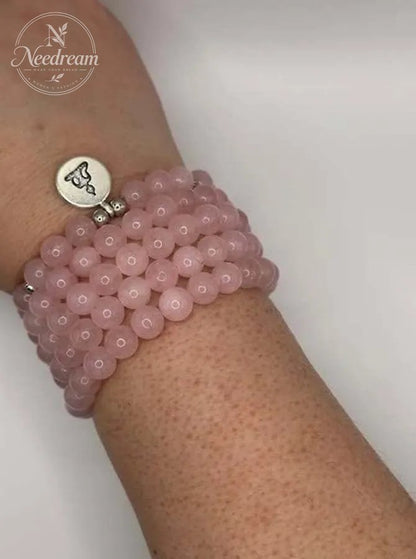 Breast Cancer Lotus Pendant Bracelet Buddha Bead Necklace