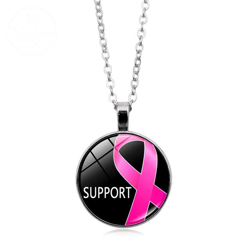 Love Women Pink Ribbon Gemstone Necklace