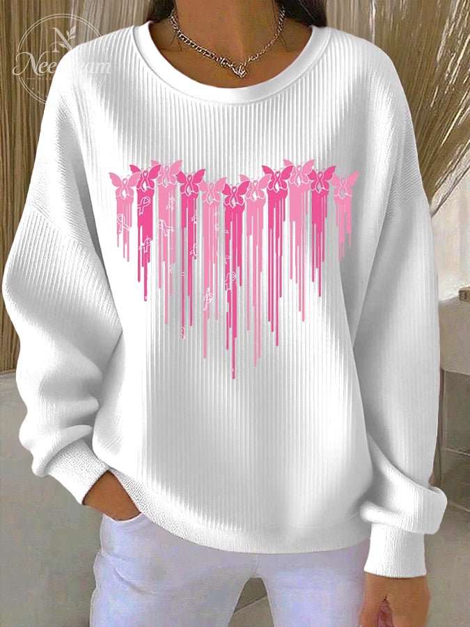 Women's Pink Print Casual Sweatshirt
