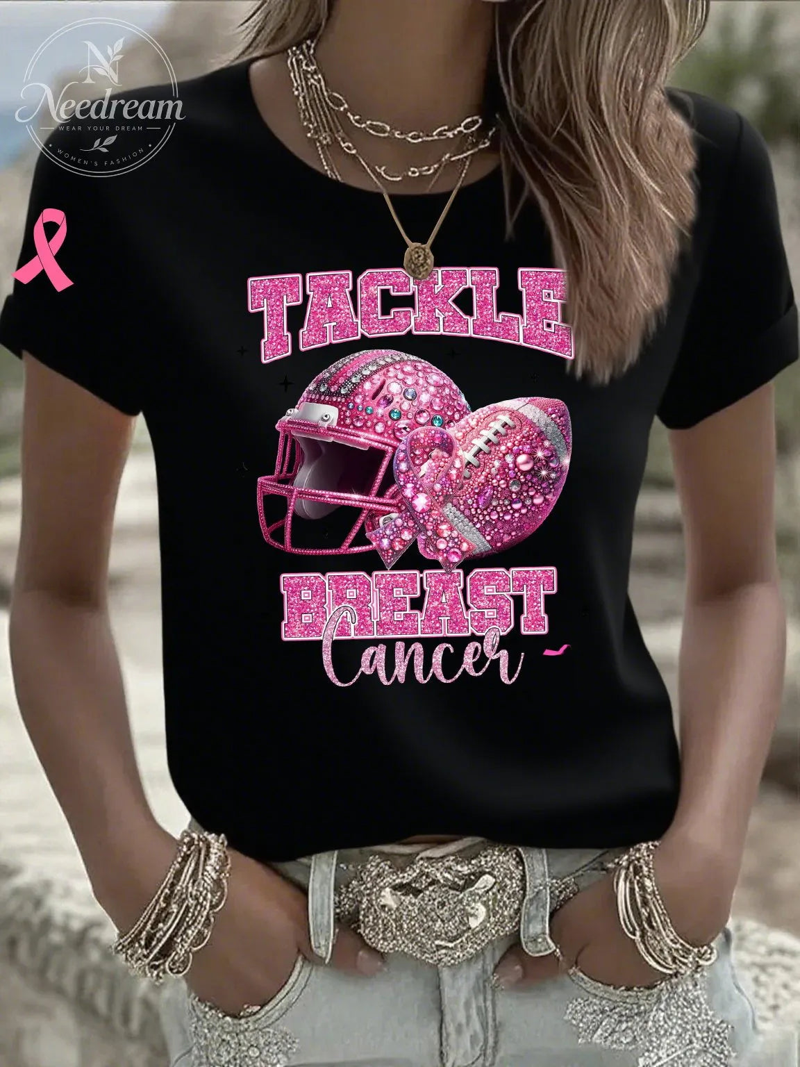 Women's Casual Pink Rugby T-Shirt