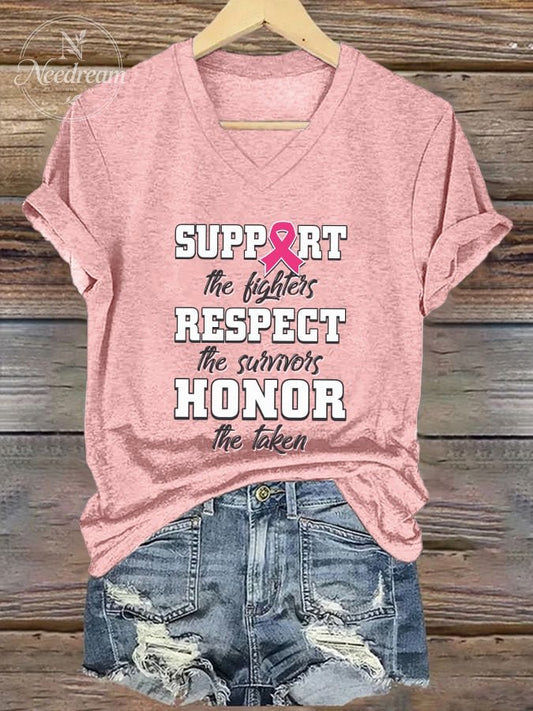 Women's Casual Breast Cancer Awareness V-Neck Short Sleeve T-Shirt