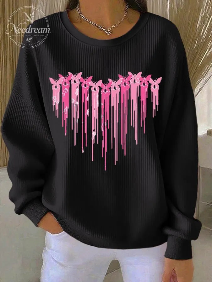 Women's Pink Print Casual Sweatshirt