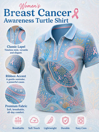 Women's Classic Polo Tee with Breast Cancer Ribbon – Flattering Fit & Everyday Style