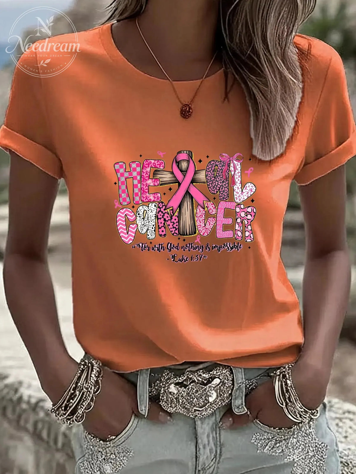Women'S Heal Cancer Casual Round Neck T-Shirt