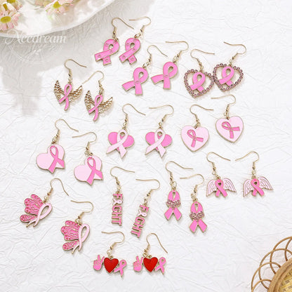 Pink Ribbon Heart Health Breast Cancer Earrings