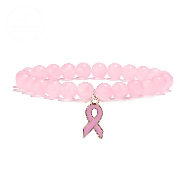 Pink Agate Cat Eye Stone Bead Heart-Shaped Bead Bracelet