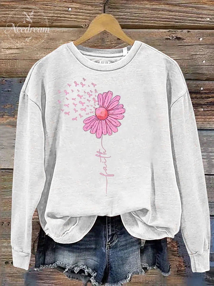 Women' s Cancer Faith  Pattern Print Casual Sweatshirt