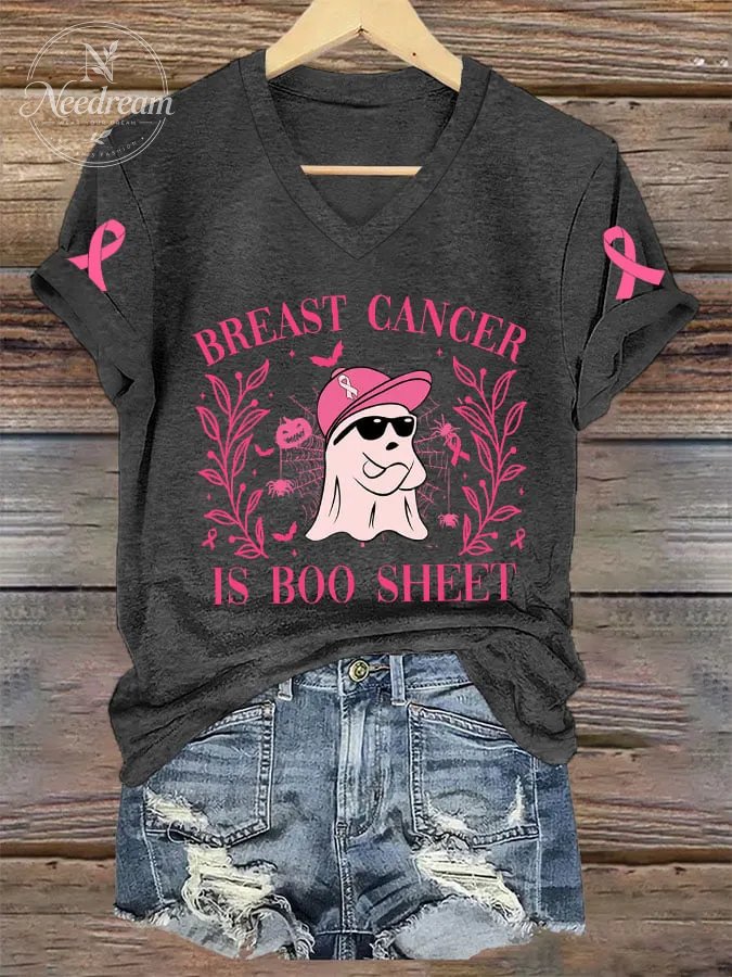 Women's Breast Cancer Is Boo Sheet Print T-Shirt