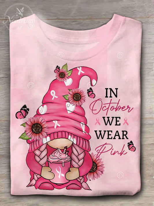 In October We Wear Pink Gnomes Printed T-shirts