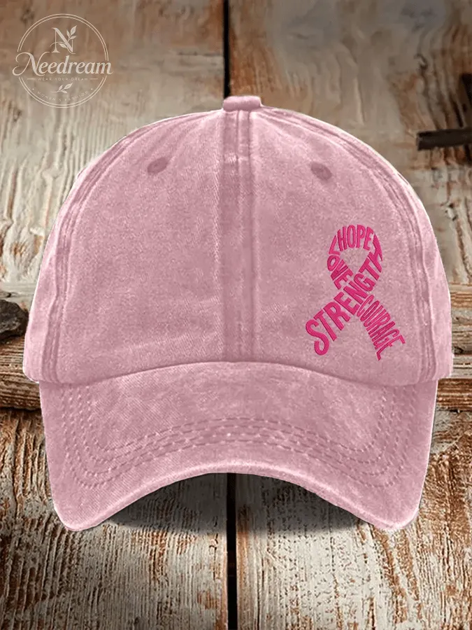Unisex Distressed Washed Cotton Breast Cancer Awareness Print Hat