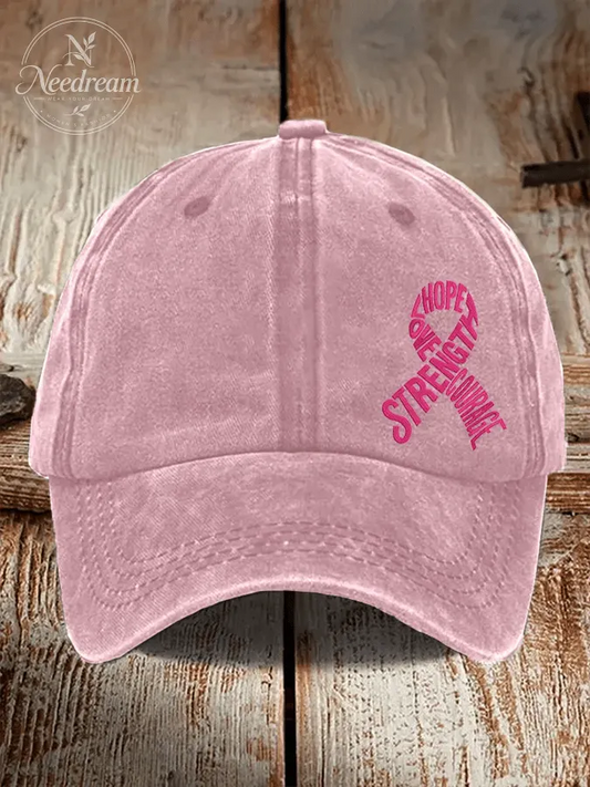 Unisex Distressed Washed Cotton Breast Cancer Awareness Print Hat