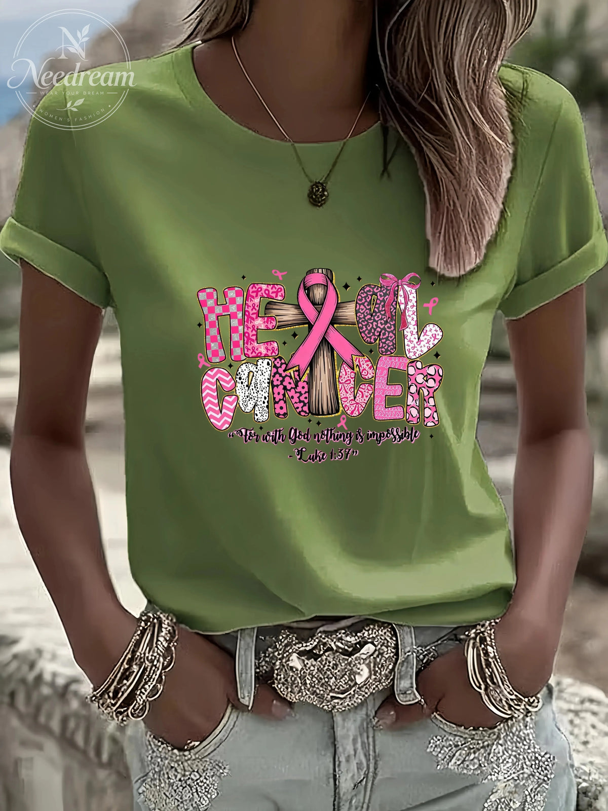 Women'S Heal Cancer Casual Round Neck T-Shirt