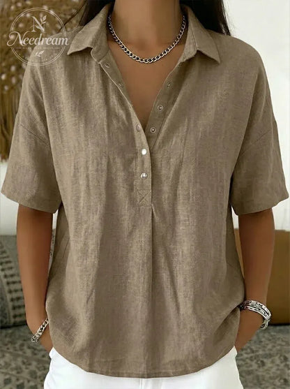 Women’s Cotton Linen Polo Shirt – Casual Short Sleeve Summer Top