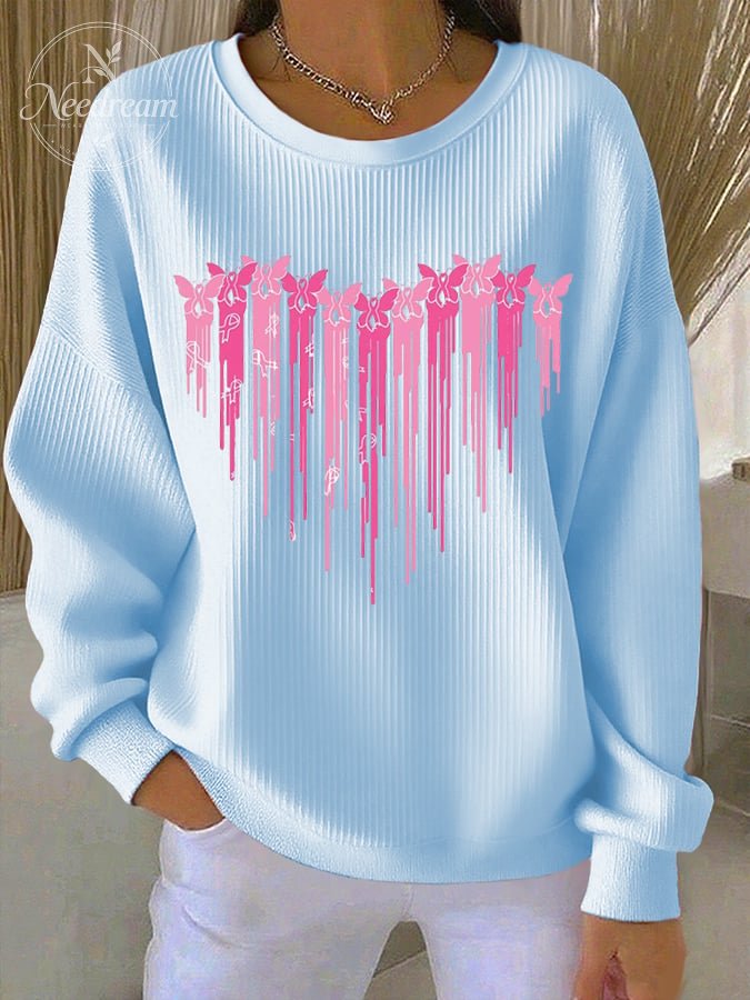 Women's Pink Print Casual Sweatshirt