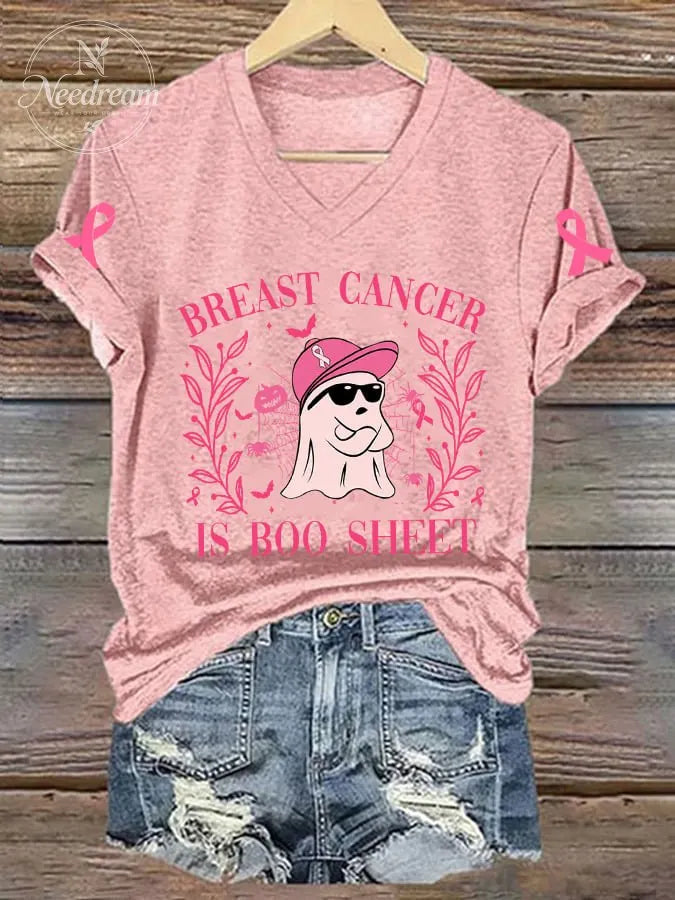 Women's Breast Cancer Is Boo Sheet Print T-Shirt