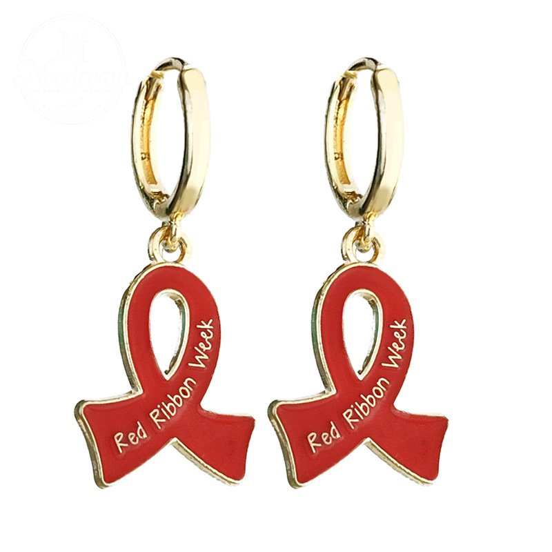 AIDS HIV Awakening Day Red Ribbon Care Activity Earrings