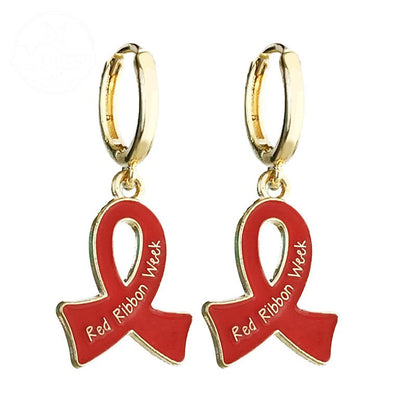 AIDS HIV Awakening Day Red Ribbon Care Activity Earrings
