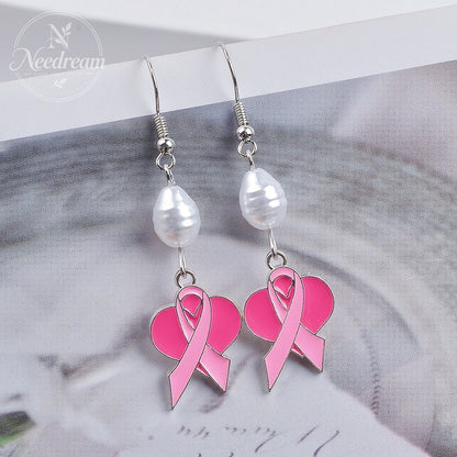 Sweet Dripping Oil Pink Ribbon Love Earrings