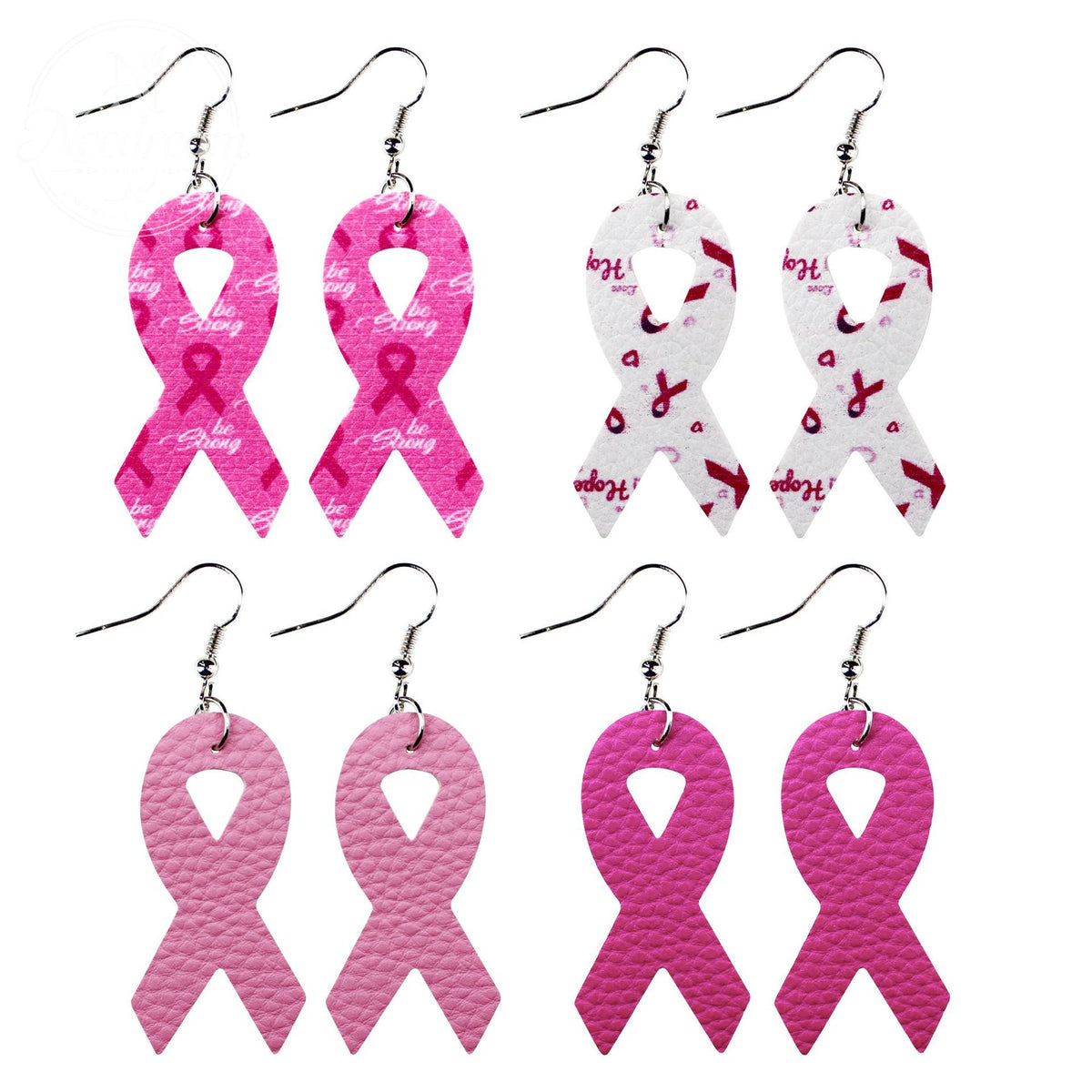 Breast Women'S Health Pink Ribbon Leather Earrings