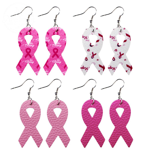 Breast Women'S Health Pink Ribbon Leather Earrings